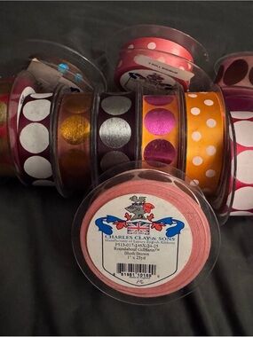 Blush Brown Satin Ribbon - Polka Dot and Solid Mix